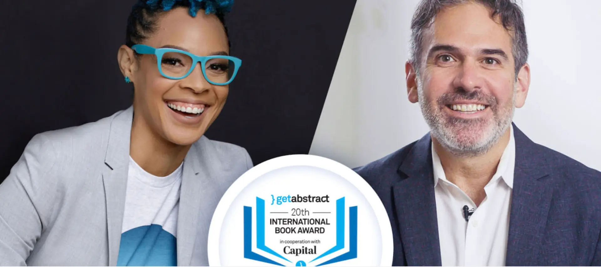 Dr. Tiffany Jana and Dr. Michael Baran with the getAbstract 20th International Book Award badge